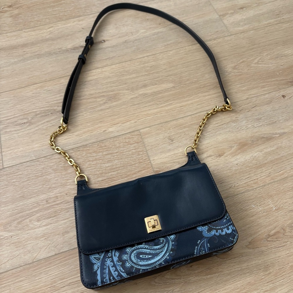 Michael Kors Blue Leather Paisley Crossbody Bag With Gold Hardware